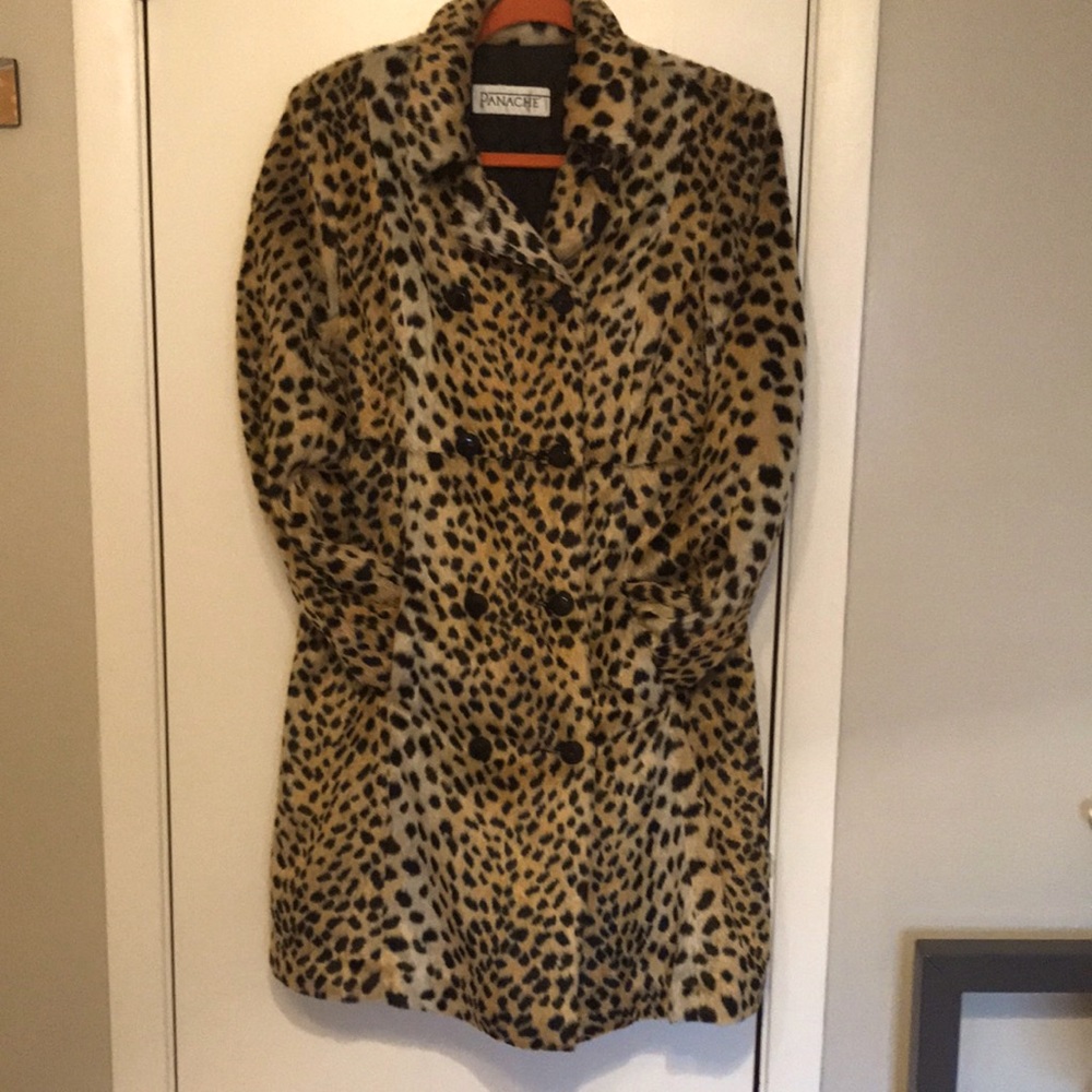 Panache Leopard Print Faux Fur Coat in Tan, Black, Cream - Picture 2 of 6